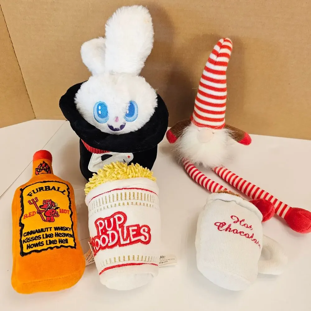 Plush Dog Toys BarkBox Pup Noodles Hot Chocolate Gnome Rabbit Whiskey Lot of 5